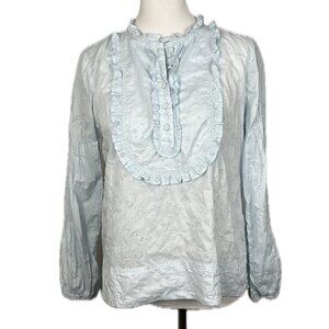 2/$30 J Crew Eyelet Lace Bib Long Sleeve Ruffle Blouse Prairie Cottagecore Sz M